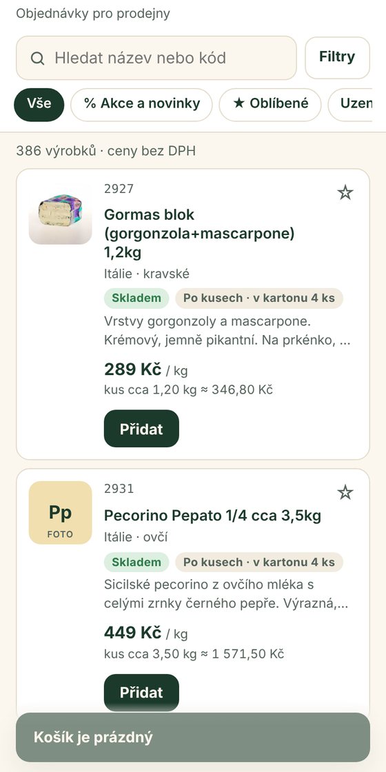 Objednávkový katalog v mobilu
