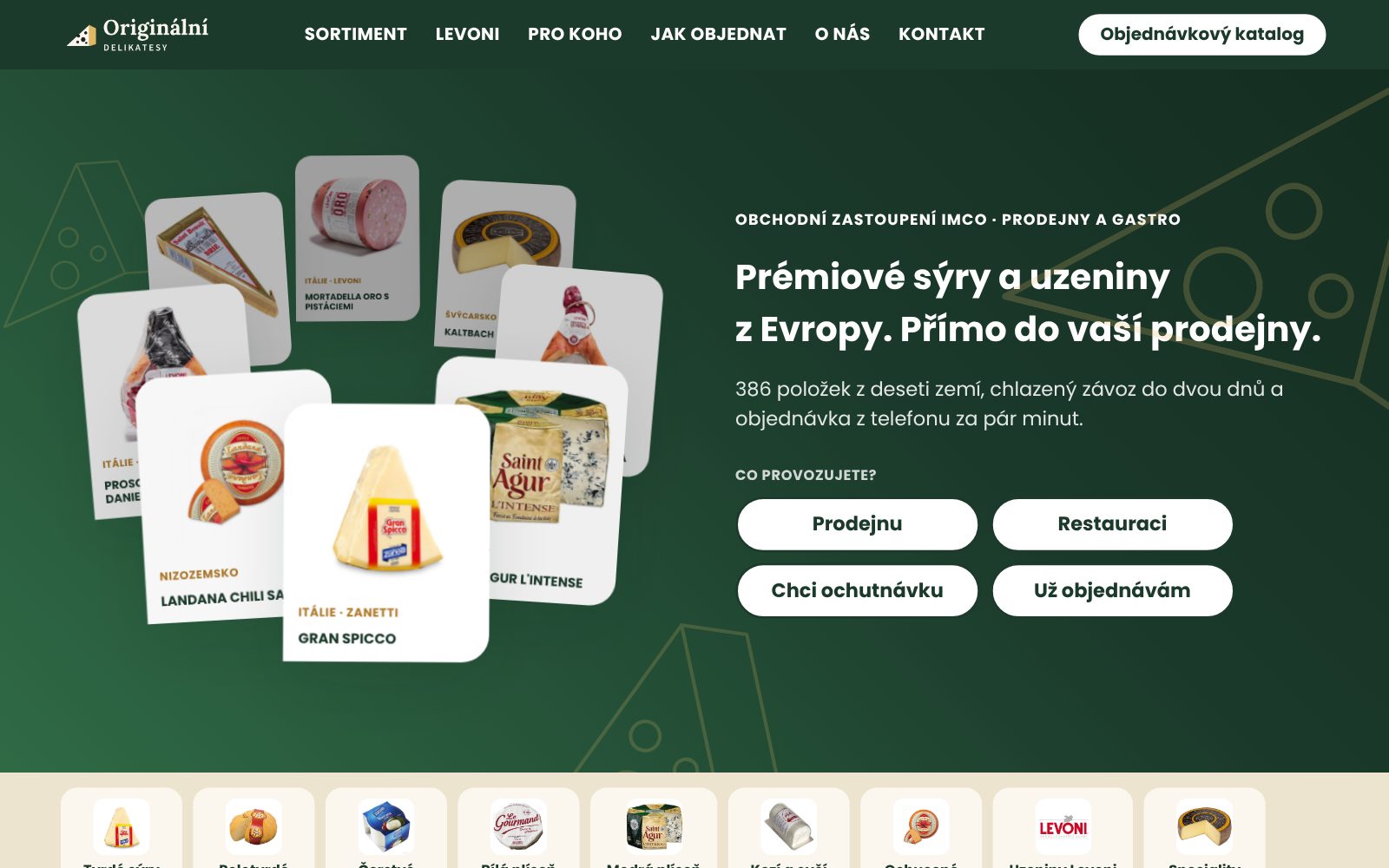 Web Originální delikatesy: prémiové sýry a uzeniny z Evropy pro prodejny